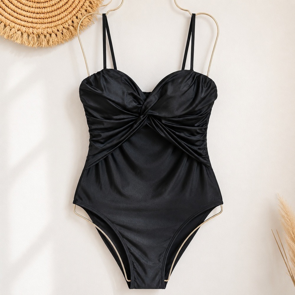 J. Crew NEW Black Twist Front Bandeau One Piece Swimsuit SZ 6 Modest Resortwear